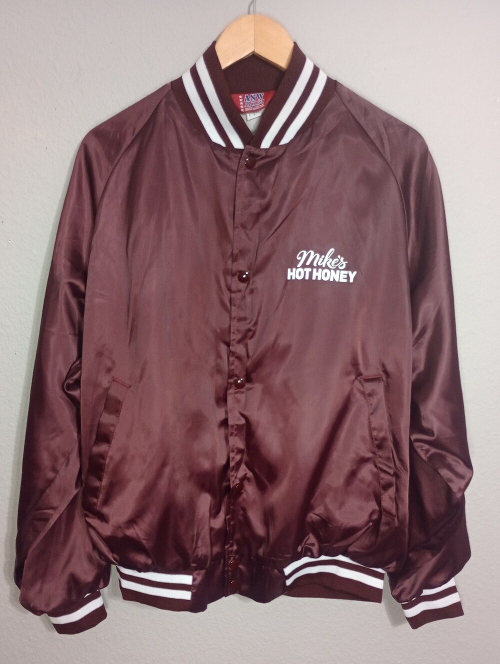 Vintage ASW Mike's Hot Honey Satin Varsity Jacket